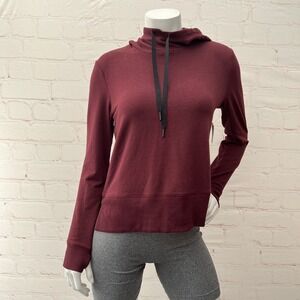 Amazon Essentials Women's Studio Terry Convertible Burgundy Hood Shirt Sz XS